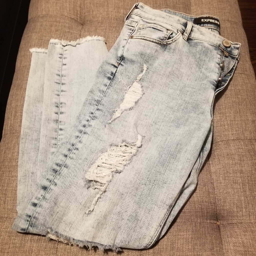EXPRESS Vintage Straight High Rise Distressed Acid Washed Size 8 Jeans